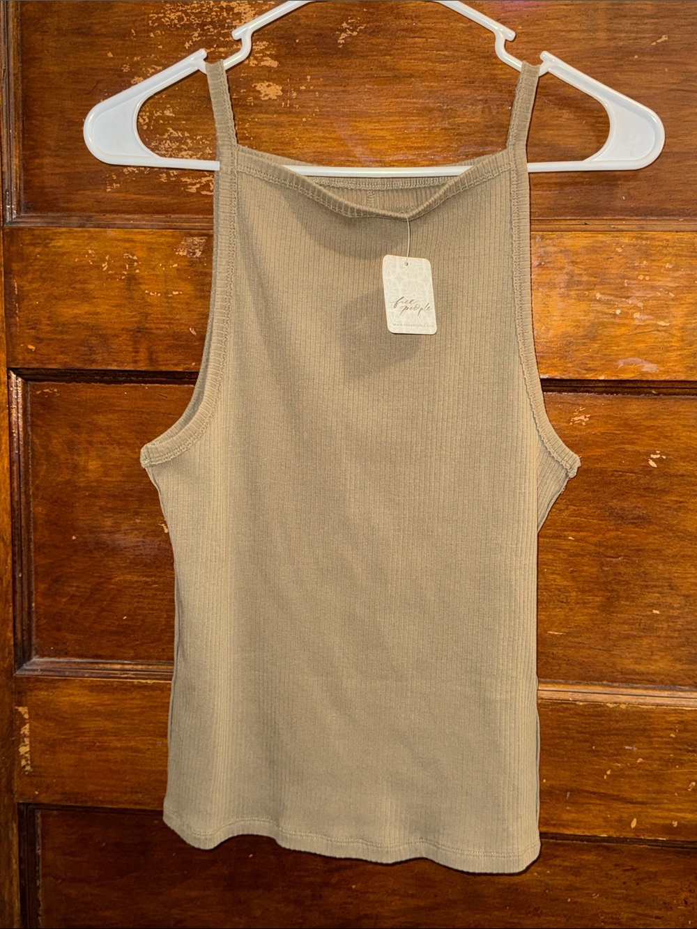 We The Free Ribbed High Neck Tank Top - Taupe